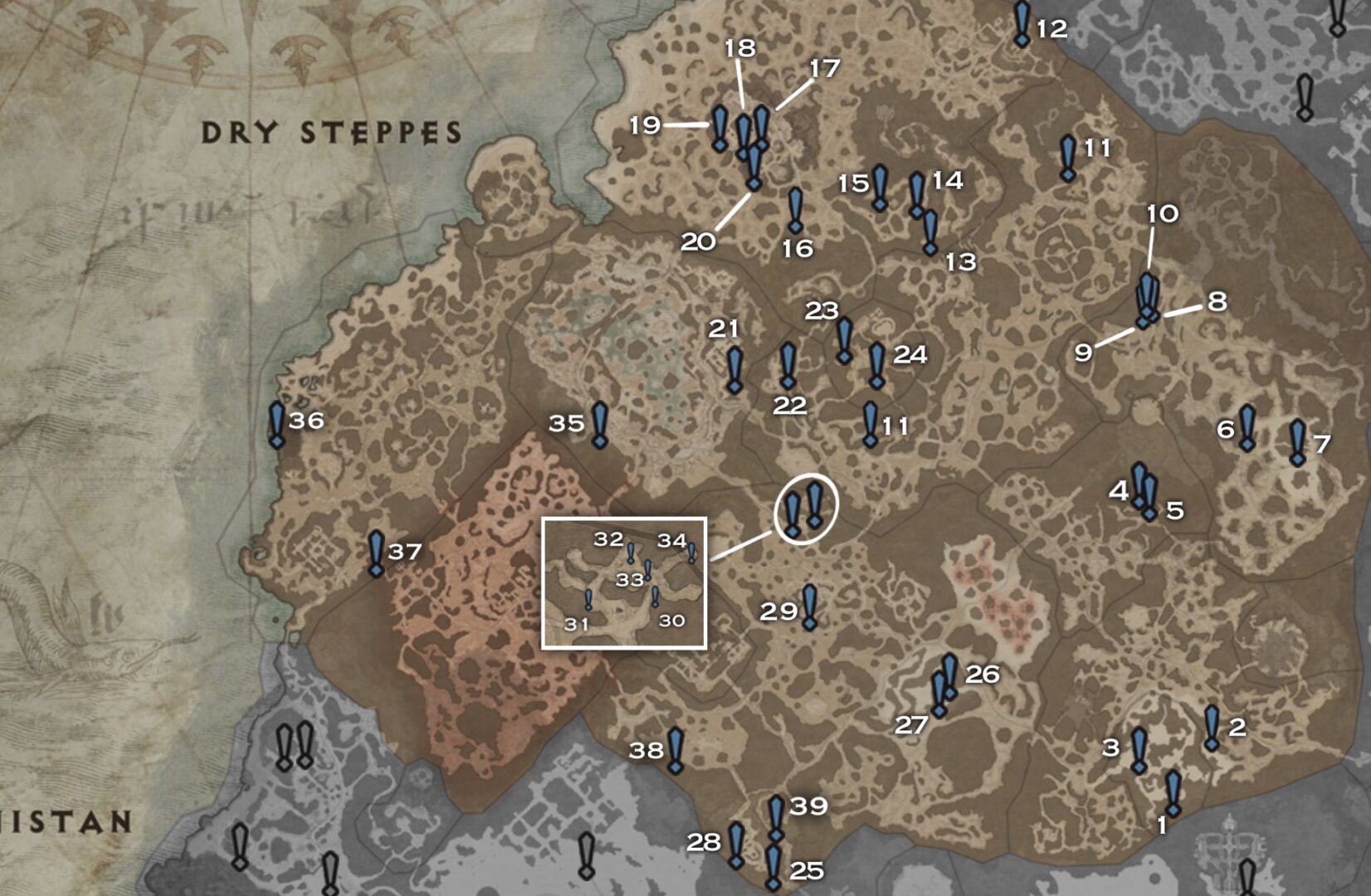 Diablo IV - Guide de zone "Steppes Arides" : 100% de renommée, Autels de Lilith, Quêtes, Donjons, World Boss...